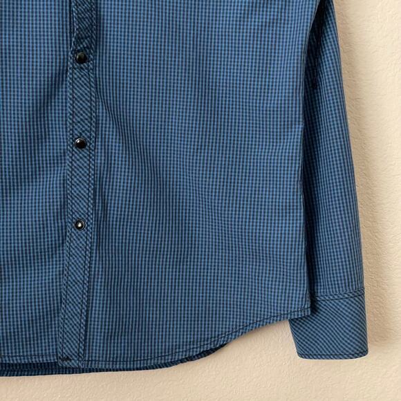 G Star Raw Shirt Mens Large Blue Check Western Yoke Cowboy Snap Button Preppy - Picture 5 of 11